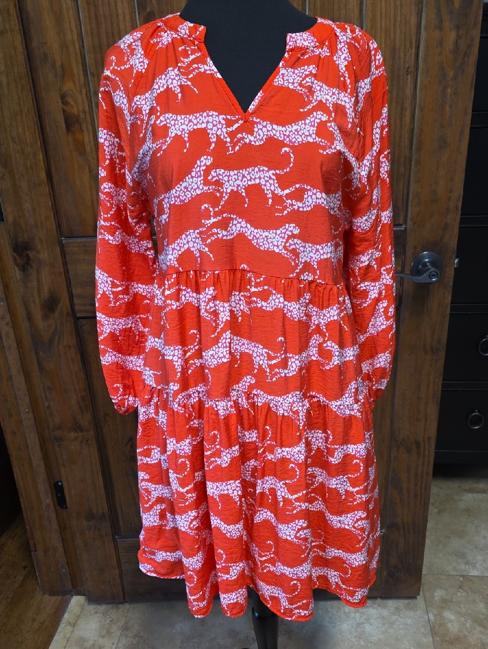 Michelle McDowell Leopard Print Tiered Long-Sleeve Dress - Size M